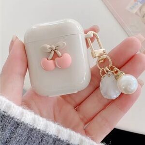 Cream AirPods Pro 2nd Generation Case with Pink Cherry Charm